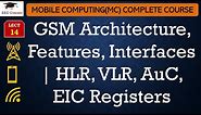 L14: GSM Architecture, Features, Interfaces | HLR, VLR, AuC, EIC Registers | Mobile Computing