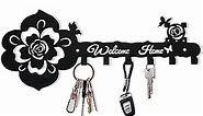 Key Hooks Holder for Wall Decorative - Small Black Entryway Welcome Home Sign Key Hanging Hangers Wall Mounted Racks