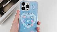 Compatible with iPhone 14 Pro Max Cute Butterfly Case, Luxury Butterflies Love Heart Design for Girls and Women,Slim Hard Panel Protective Phone Case Cover for iPhone 14 Pro Max-Blue