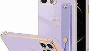 LLZ.COQUE for iPhone 12 Pro Case for Women Girls, Bling Luxury Plated Bumper with Cute Love-Heart Design, Adjustable Hand Strap Stand, Raised Edges Shockproof Protection for iPhone 12 Pro - Purple