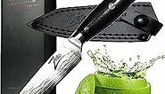 Zelite Infinity Japanese Paring Knife 4.25 Inch, Paring Knives, Small Knife, Pairing Knife Kitchen, Fruit Knife - Japanese AUS-10 Super Steel 45-Layer Damascus Knife - Deeper Blade - Leather Sheath