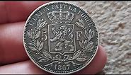 BELGIUM 1867 5F 5 Francs Coin VALUE + REVIEW King LEOPOLD II