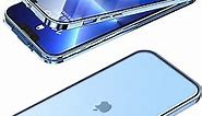 Phone Case for iPhone 12 Pro Front and Back Protection Ultra-Thin Tempered Glass Metal Bumper Double-Sided Buckle Clear Cover with Camera Lens Protector - Blue