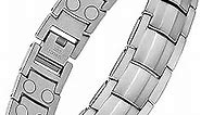 Feraco Magnetic Bracelet for Men Titanium Steel Magnetic Bracelet for Men with Double Row Magnets Adjustable (Silver)