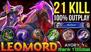21 Kills MANIAC Leomord Perfect Outplay - Top 1 Global Leomord by ᴀᴠᴏʀʏ ϟ - Mobile Legends