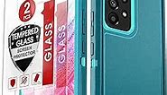LeYi for Samsung Galaxy A53 5G Case: with 2 PCS Tempered Glass Screen Protector, Heavy Duty 3 in 1 Samsung A53 Case, Military Grade Shockproof Phone Case for Samsung A53 (Teal Blue)