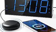 Super Loud Alarm Clock with Bed Shaker, Vibrating Alarm Clock for Heavy Sleepers Hearing Impaired Deaf Teens, Dual Clock with 7.5’’ Large Display, USB Charger, Dimmer, Snooze & Battery Backup