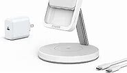 Anker Magnetic Wireless Charger, 633 MagGo 2-in-1 Wireless Charging Station, Detachable Portable Charger, Only for iPhone 14/14 Pro/14 Pro Max/13/13 Pro Max and AirPods Pro (Dolomite White)