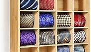 Tie Rack Wall Mounted Tie Box,Tie Organizer Tie Display Racks for Wall, Bamboo Tie Storage Tie Organizer for Men Tie Holder Wall Mount(Storage 16 Ties, Yellow)