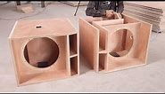 woodworking process creates a pair of 15 inch speaker subwoofers - Perfect in every detail