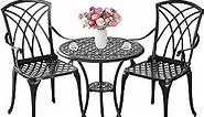 Withniture Bistro Set 3 Piece Outdoor,Cast Aluminum Outdoor Bistro Set,All Weather Bistro Table and Chairs Set of 2 with 1.97" Umbrella Hole,Patio Bistro Sets for Garden(Woven Black)
