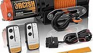 ORCISH 12V 3500LBS Waterproof Electric Winch, Synthetic Rope ATV/UTV/Truck Winch Kit for Towing, Off Road Portable Trailer Winch with Both Wireless Handheld Remote and Corded Control Recovery