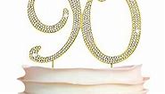 90 Cake Topper - Premium Gold Metal - 90th Birthday Party Sparkly Rhinestone Decoration Makes a Great Centerpiece - Now Protected in a Box