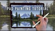 IPAD PAINTING TUTORIAL - Mountain and tree landscape art in Procreate
