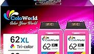 ColoWorld 62XL Color Ink Cartridges for HP 62 Color Ink Cartridges, Compatible for Envy 7640 5660 5540 5661 5642 5640 5640 5663 5544 5542 5549 for OfficeJet 5740 250 5745 5746 200 Printer, 2 Pack
