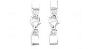 925 Sterling Silver Rectangle End Cap with Lobster Clasp, 2pcs
