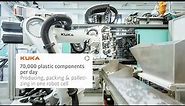 Plastic injection moulding: robot cell produces, packs, palletizes 70,000 plastic rolls per day