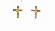 14k Yellow Gold Brushed Finish Cross Stud Earrings