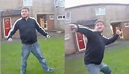 This is the terrifying moment man swings at police with huge knife