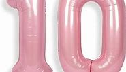 SUWEN 40 Inch Pink Large 10 Balloon Numbers Big Foil Helium Number Balloons 0-9 Jumbo Happy 10th Mylar Birthday Party Decorations for Boy or Girl Anniversary Party Supplies