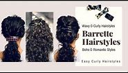 8 EASY Barrette Hairstyles | STYLING TUTORIAL | EASY CURLY HAIRSTYLES