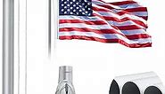 20FT Sectional Flag Pole Kit, Extra Thick Heavy Duty Aluminum Outdoor In ground Flagpole with Golden Ball and Free 3x5 Polyester American Flag, for Residential or Commercial, Silver