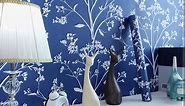 17.3" X 78.7" Navy Blue Vintage Floral Wallpaper for Bedroom Peel and Stick Self Adhesive Removable Wallpaper Waterproof Contact Paper for Living Room Bedroom Decor