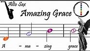 Amazing Grace - Alto Saxophone Beginner Sheet Music with Easy Notes & Letters
