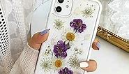 Shinymore iPhone 11 Flower Case, Cute Pretty Soft Silicone Clear Flexible Rubber Pressed Dry Real Flowers Case Girls Glitter Floral Cover for iPhone 11-Purple