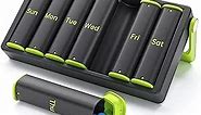 Weekly Pill Organizer Travel, Large Pill Box 7 Day 2 Times a Day, Daily Pill Case with Rotatable Handle, Am Pm Pill Holder Container for Vitamin, Medicine, Supplement, Fish Oil, Green