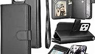Tekcoo Wallet Case Compatible with iPhone 13 Mini (5.4 inch) 2021 Luxury ID Cash Credit Card Slots Holder Carrying Pouch Folio Flip PU Leather Cover [Detachable Magnetic Hard Case] Strap [Black]