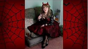 Tanya Melody M343 Crossdressing. Red taffeta goth, Halloween dress + red and black petticoats.