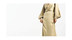Pretty Lavish twist front satin maxi dress in champagne gold | ASOS