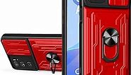 CCSmall Heavy Duty Protection Case for Oppo A16 /A16s /A54s, Magnetic Ring Kickstand Slide Camera with Card Holder Phone Cover for Oppo A16 /A16s /A54s LJK Red