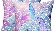 MUSOLEI Mermaid Pillow Cover,18x18 Pack of 2 Square Soft Mermaid Tail Blue Pillow Cases with Zipper Mermaid Nursery Decor Girl Bedroom Decor Little Mermaid Room Decor for Girls Couch Sofa Living Room