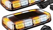 ASPL 2pcs 48LED Roof Top Strobe Lights, High Visibility Emergency Safety Warning LED Mini Strobe Light bar with Magnetic Base for 12-24V Snow Plow, Trucks, Construction Vehicles (Amber/White)