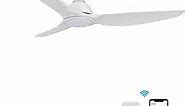 52 inch Smart Ceiling Fan with Remote Control, Indoor Low Profile Modern Ceiling Fans with Dimmable LED Light Kit, Timer with 10 Speeds, Works with WIFI/Alexa/Google Assistant/Siri Shortcut(White)