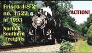 Frisco 4-8-2 no. 1522 in 1993, Norfolk Southern Freights, NS GP50, SD40-2, SD60, C30-7, C39-8, C40-8