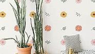 QUCHENG Daisy Wall Decals Boho Girls Bedroom Floral Stickers Removable Decor Nursery Kids Room Vinyl Murals DIY Cute Decorations 6 Sheets