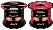 BEST CONNECTIONS 14-Gauge Automotive Primary Wire Bundle (100ft Each, Red & Black) | Ideal for Car Audio, Automotive, and Trailer | Durable Primary/Remote, Power/Ground Electrical Wiring