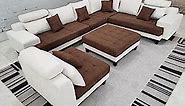 STENDMAR 5pc Reversible Multifunction 2-Tone Natrual and Dark Brown Espresso Microfiber Fabric Big Sectional Couch Sofa S150DNE