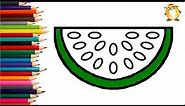 How to draw a watermelon. Coloring page/Drawing and painting for kids. Learn colors.
