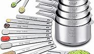 Measuring Cups and Spoons Set of 20, 7 Stainless Steel Nesting Measuring Cups & 7 Spoons, 1 + Leveler & 5 Mini Measuring Spoons for Cooking & Baking
