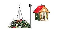 Double Shepherds Hook, Adjustable Bird Feeder Pole for Outside with 5-Prong Base, Heavy Duty Garden Shepards Hooks for Outdoor Plant Hanger, Hummingbird Feeder Stand (47” Overall Height, 1-Pack)