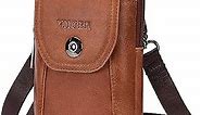VIIGER Genuine Leather Cell Phone Holster Magnetic Cover Belt Clip Pouch Compatible for iPhone 15 Pro Max Case 14 Pro Max S23 Ultra with Belt Loop Crossbody Phone Purse Shoulder Bag for Women, Brown