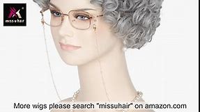 Miss U Hair Old Lady Costume Wig Set for 100 Days of School and Grandma Costumes Short Curly Grey Wig Halloween