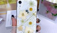 CEOKOK for iPhone XR Case Clear with Real Pressed Flowers Design Glitter Cute Sparkly Floral Pattern Slim Soft TPU Protective Women Girl's Phone Cover (Gold)