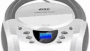 LONPOO CD Player Portable Boombox with FM Radio/USB/Bluetooth/AUX Input and Earphone Jack Output, Stereo Sound Speaker & Audio Player,White