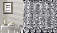 Lush Decor, 72" x 72", Navy Boho Medallion Shower Curtain-Fabric Bohemian Damask Print Design with Tassels