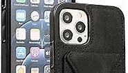 Retro Leather Case for iPhone 12 Pro Max 6.7" with Card Slot Holder,Soft TPU Business Shell Cover Shockproof Protective Wallet Case with Kickstand for iPhone 12 Pro Max 6.7"(Leather Black)